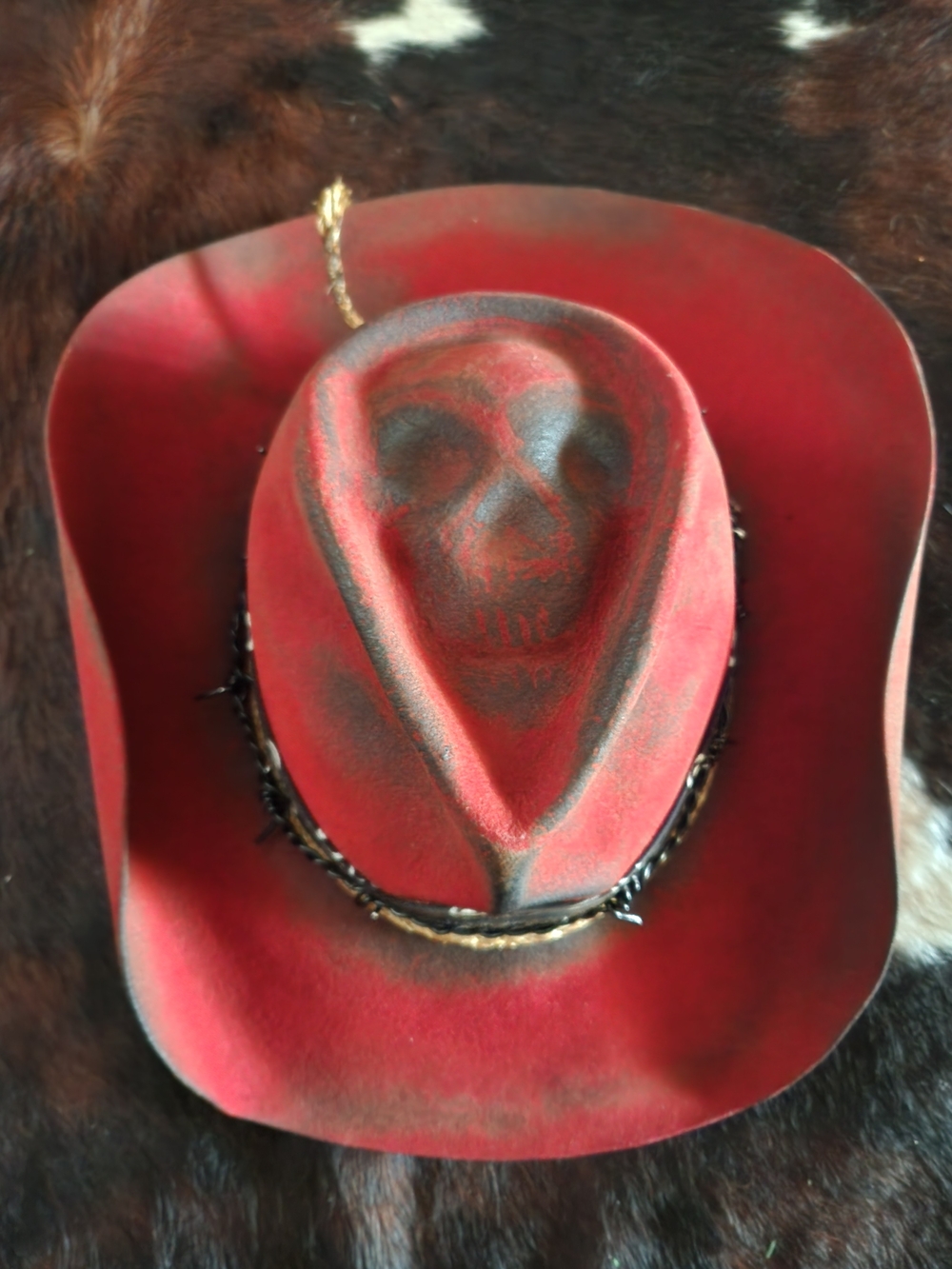 Red Skull-Print Cowboy Hat for Men